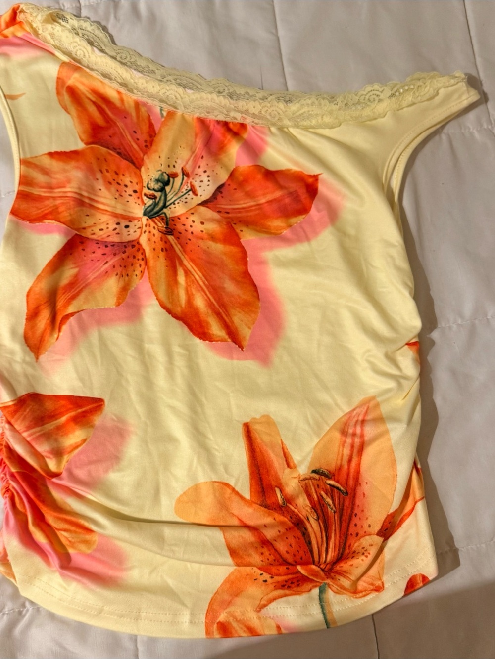 SHEIN  Floral Print and Lace Trim off the shoulder size L